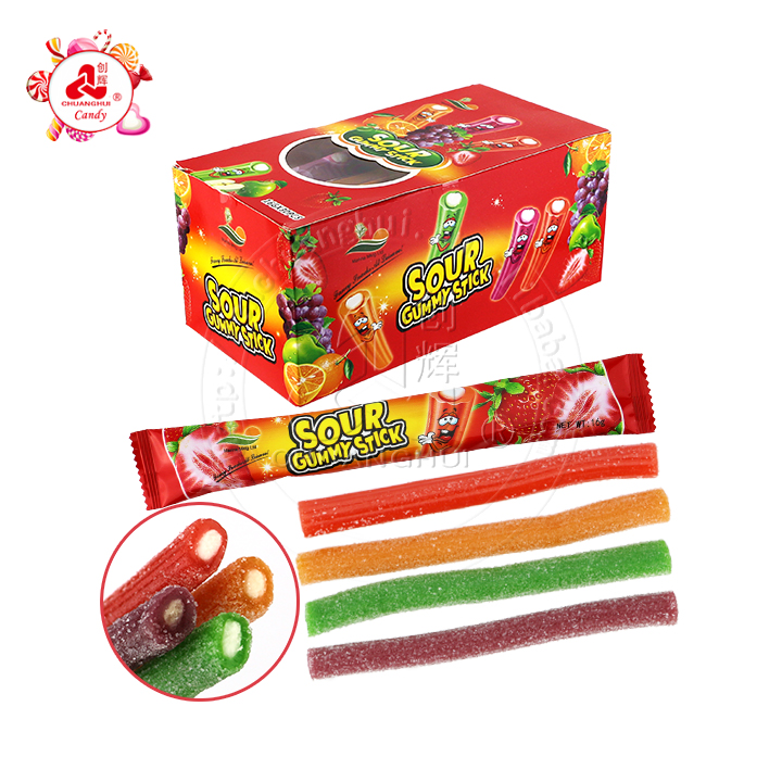 HALAL Licorice Straw Shaped Sour Gummy Candy Strips with Sour Powder Filled CH-J686