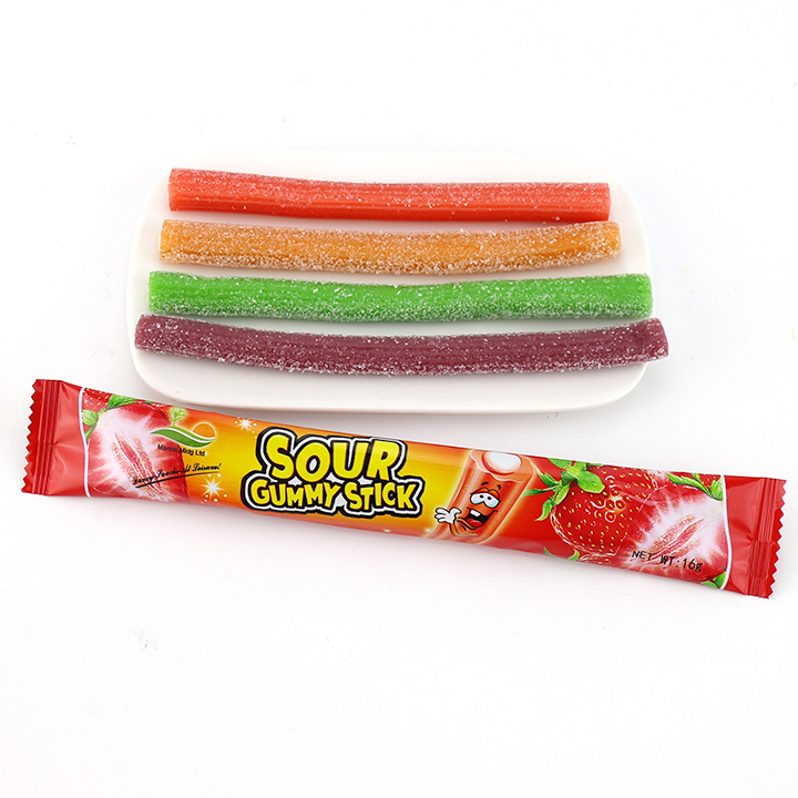 HALAL Licorice Straw Shaped Sour Gummy Candy Strips with Sour Powder Filled CH-J686