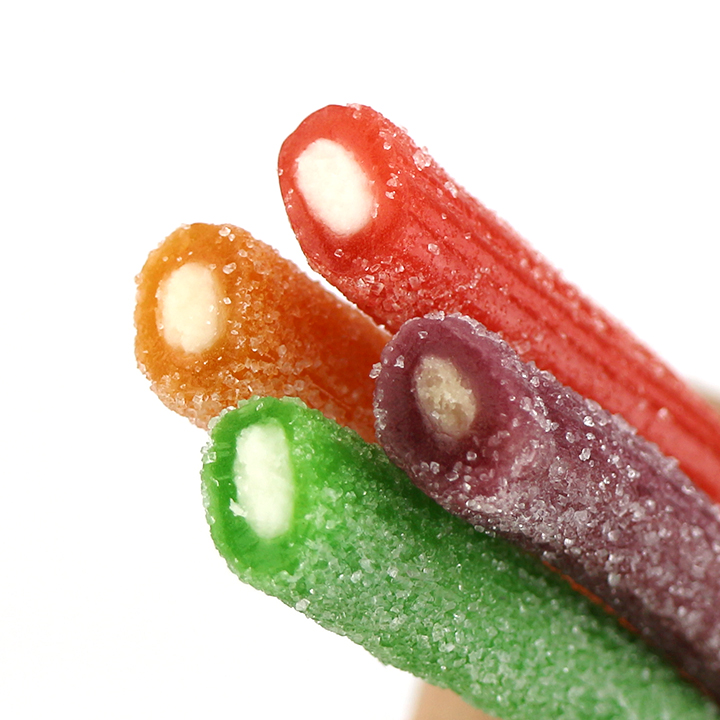 HALAL Licorice Straw Shaped Sour Gummy Candy Strips with Sour Powder Filled CH-J686