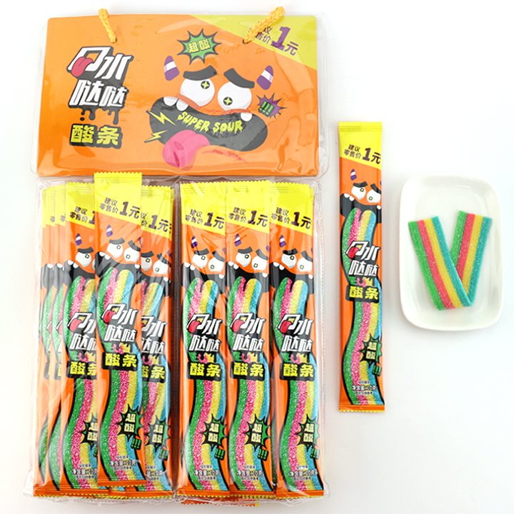 Halal Licorice Rainbow Sour Strip Candy Long Belt Chewy gummy Candy CH-J687