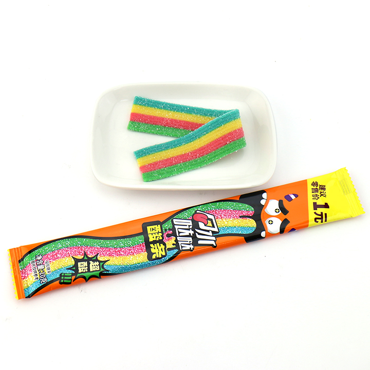 Halal Licorice Rainbow Sour Strip Candy Long Belt Chewy gummy Candy CH-J687
