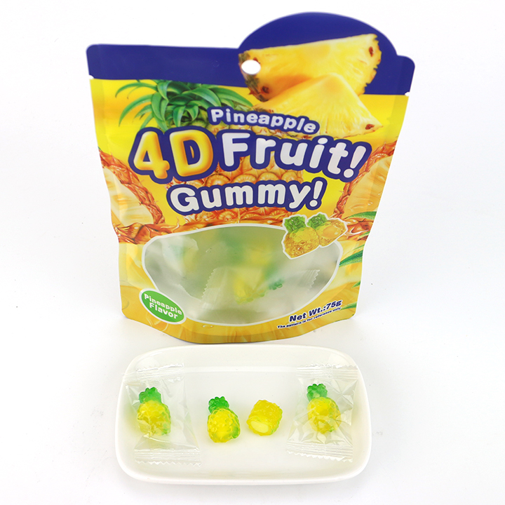 4D Fruits Gummy Fudge Snacks Confectionery 3D fruit shaped jelly gummy candies with jam filling CH-J688