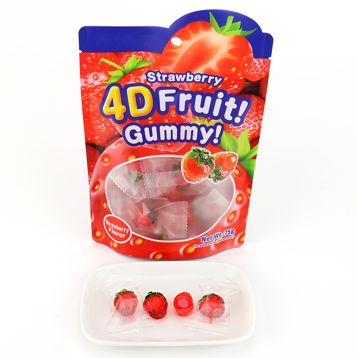 4D Fruits Gummy Fudge Snacks Confectionery 3D fruit shaped jelly gummy candies with jam filling CH-J688