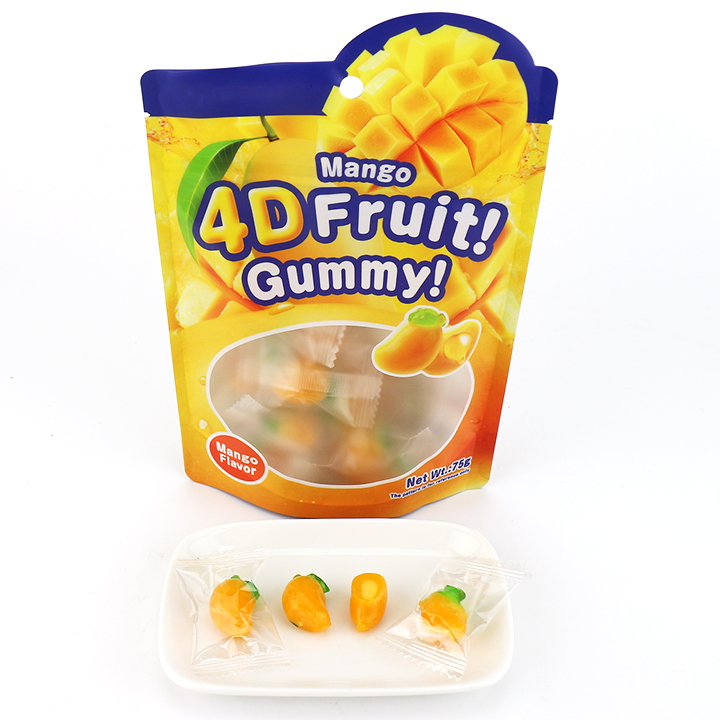 4D Fruits Gummy Fudge Snacks Confectionery 3D fruit shaped jelly gummy candies with jam filling CH-J688