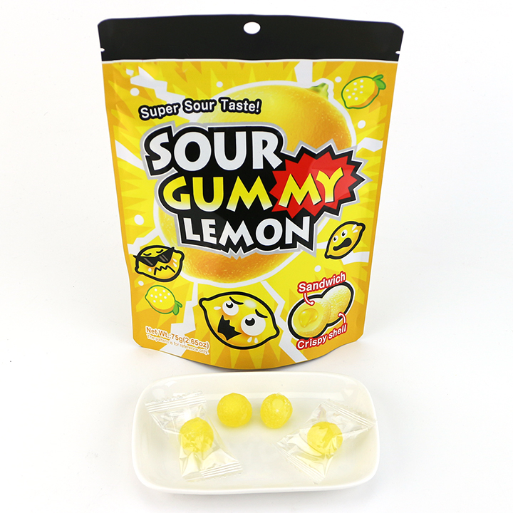 Crunchy sugar coated fruit juice Sour gummy pomelo candy with jam filling CH-J689