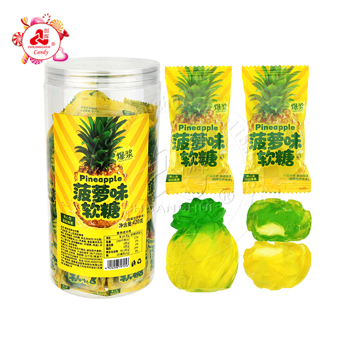 Bottled 3D Pineapple Fruit Shaped Jelly Gummy Candy with Pineapple Jam Filling CH-J693