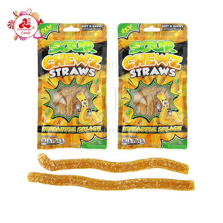 120g HALAL Licorice Sour Straw Gummy Candy stick in bag CH-J695