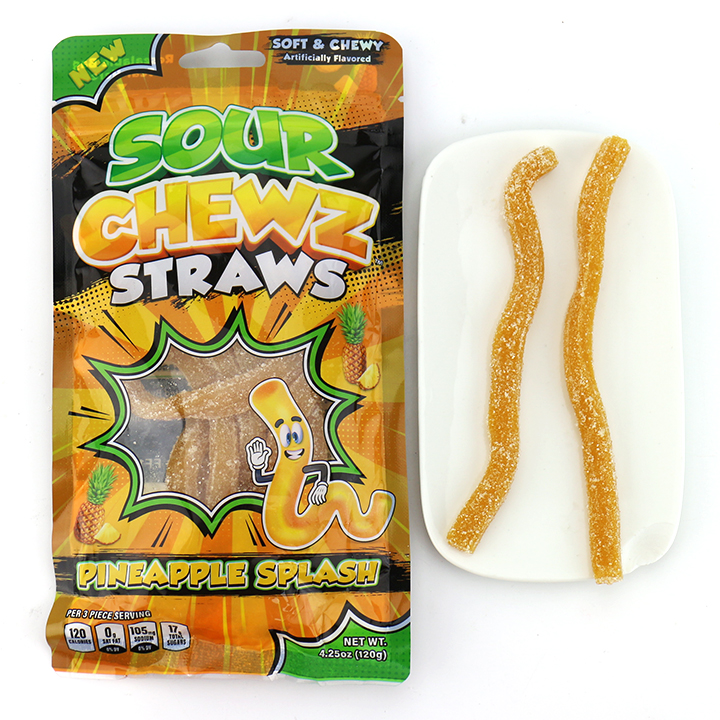 120g HALAL Licorice Sour Straw Gummy Candy stick in bag CH-J695