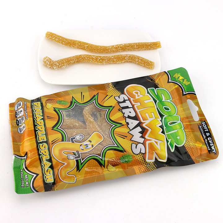 120g HALAL Licorice Sour Straw Gummy Candy stick in bag CH-J695
