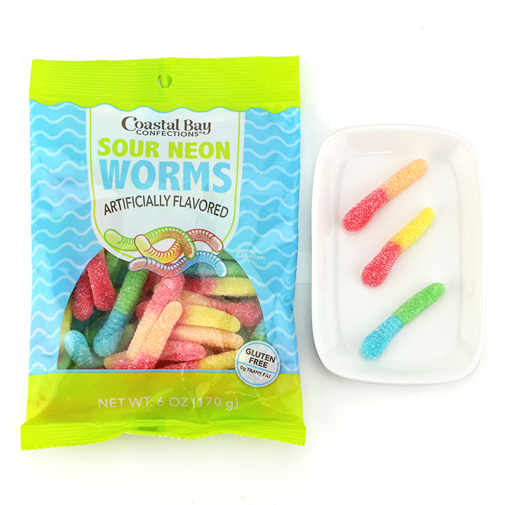 Two-tone Sour Neon Worm Shaped Chewy Soft Gummy Candy CH-J696