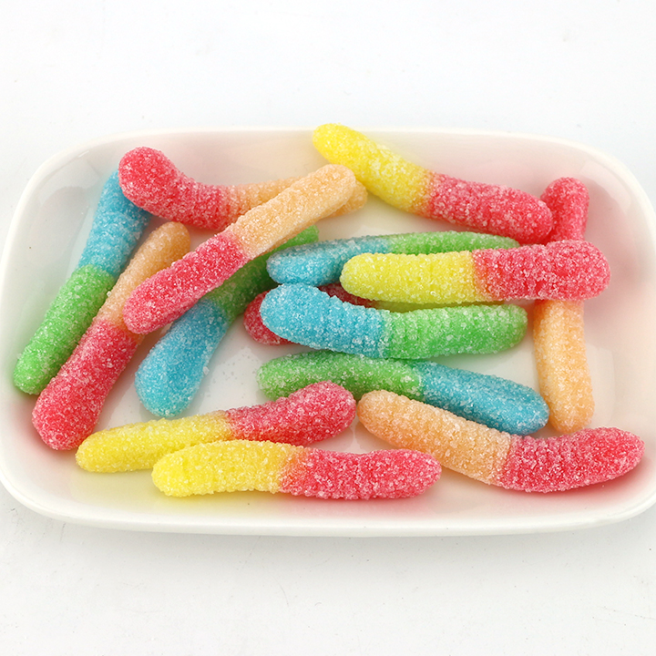 Two-tone Sour Neon Worm Shaped Chewy Soft Gummy Candy CH-J696