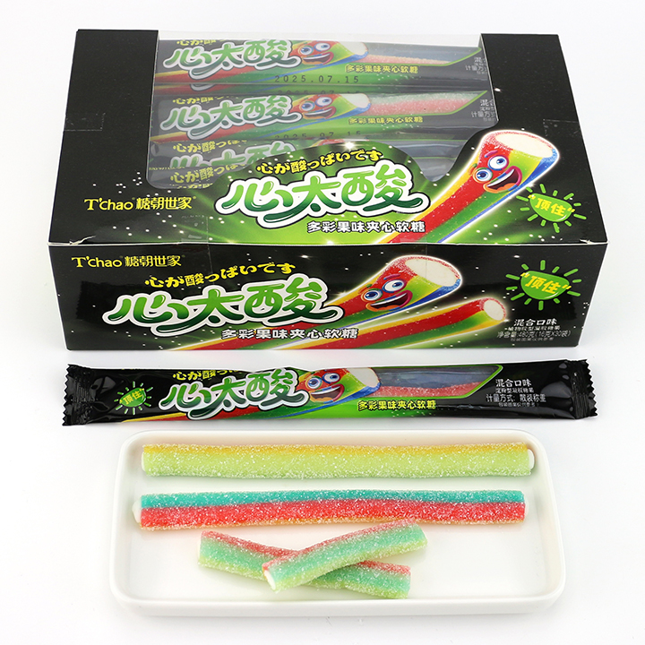 13g Double Colors Licorice Sour Straw Soft Gummy Candy Strips with Sour Powder Filling CH-J716