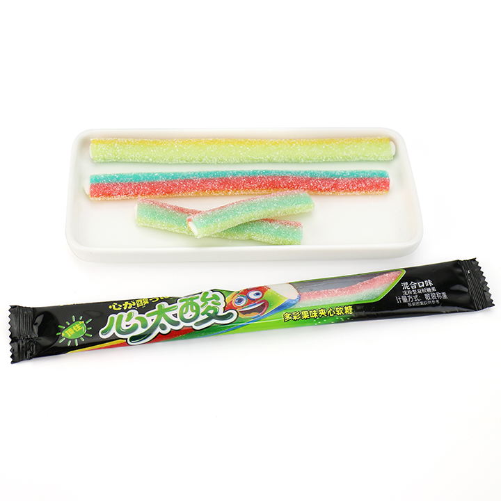 13g Double Colors Licorice Sour Straw Soft Gummy Candy Strips with Sour Powder Filling CH-J716