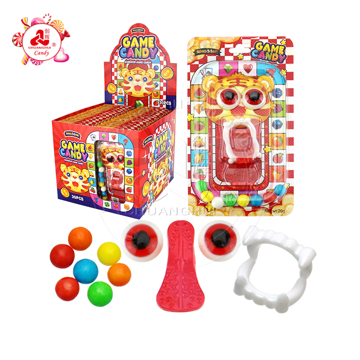 Funny Game candy mixed eyeballs, tongue shaped gummy candies and colorful hard candy fruit balls with devil teeth toys CH-T1399
