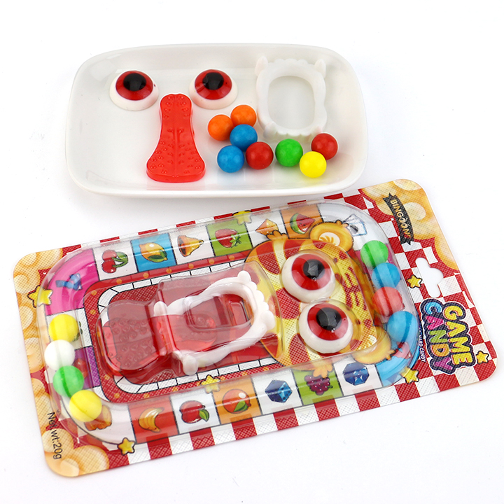 Funny Game candy mixed eyeballs, tongue shaped gummy candies and colorful hard candy fruit balls with devil teeth toys CH-T1399