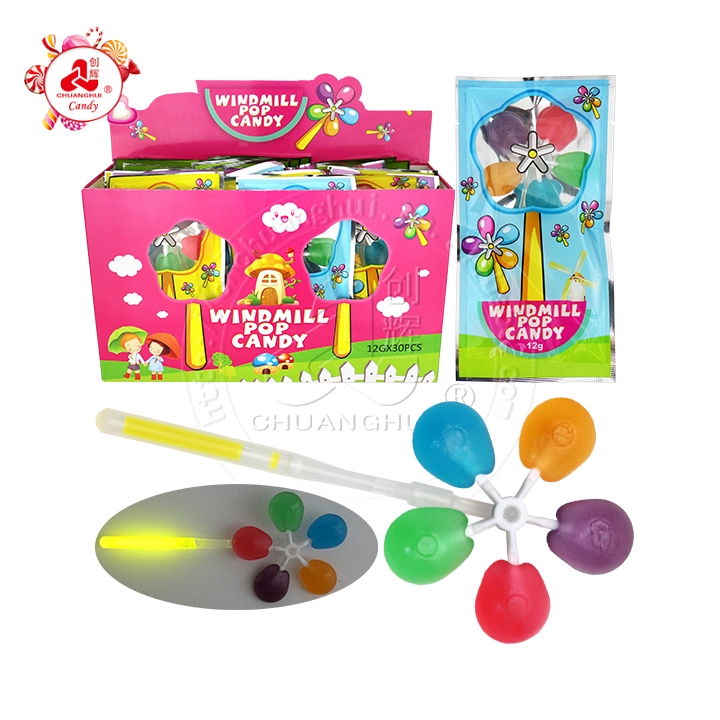 Funny Windmill Pop Candy Five types of fruit flavored Fan lollipops with fluorescent light stick CH-H58-9