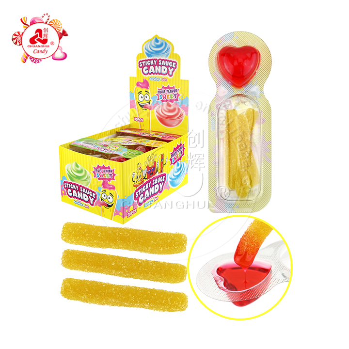 Dipping Stikcy Sauce Candy French fries shaped soft gummy candy with heart shaped sour gel jam CH-J682