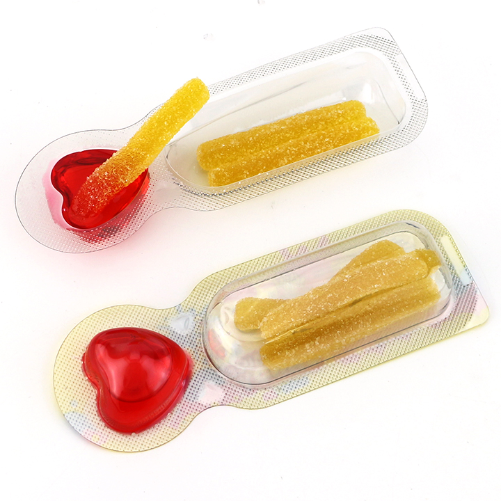 Dipping Stikcy Sauce Candy French fries shaped soft gummy candy with heart shaped sour gel jam CH-J682