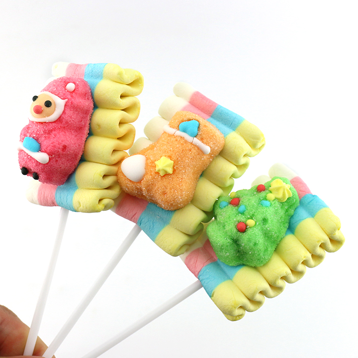 Cartoon Christmas Tree, Santa Claus, Socks wave shaped big marshmallow pop string lollipops CH-M214