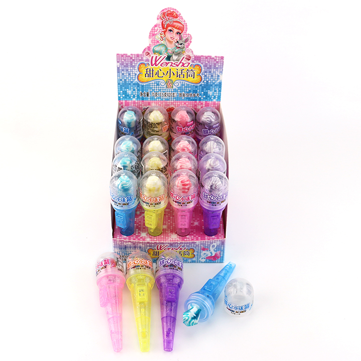 LED flashing Microphone shaped whistle toy candy with diamond pop lollipop CH-T1401