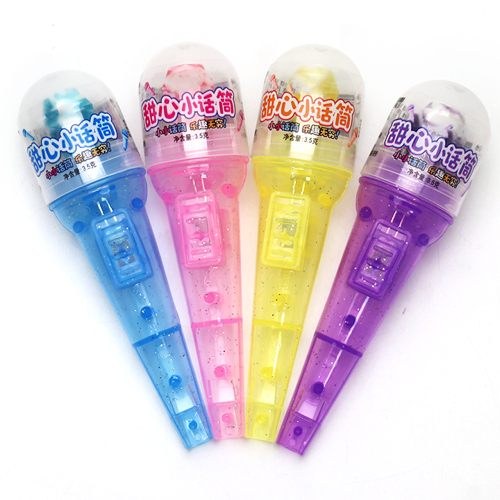 LED flashing Microphone shaped whistle toy candy with diamond pop lollipop CH-T1401