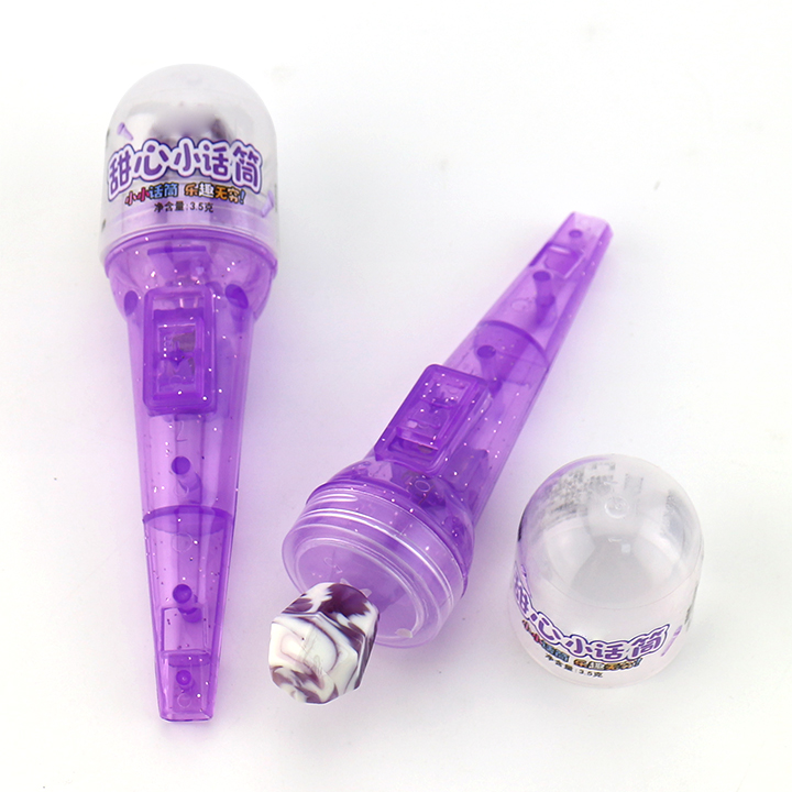 LED flashing Microphone shaped whistle toy candy with diamond pop lollipop CH-T1401