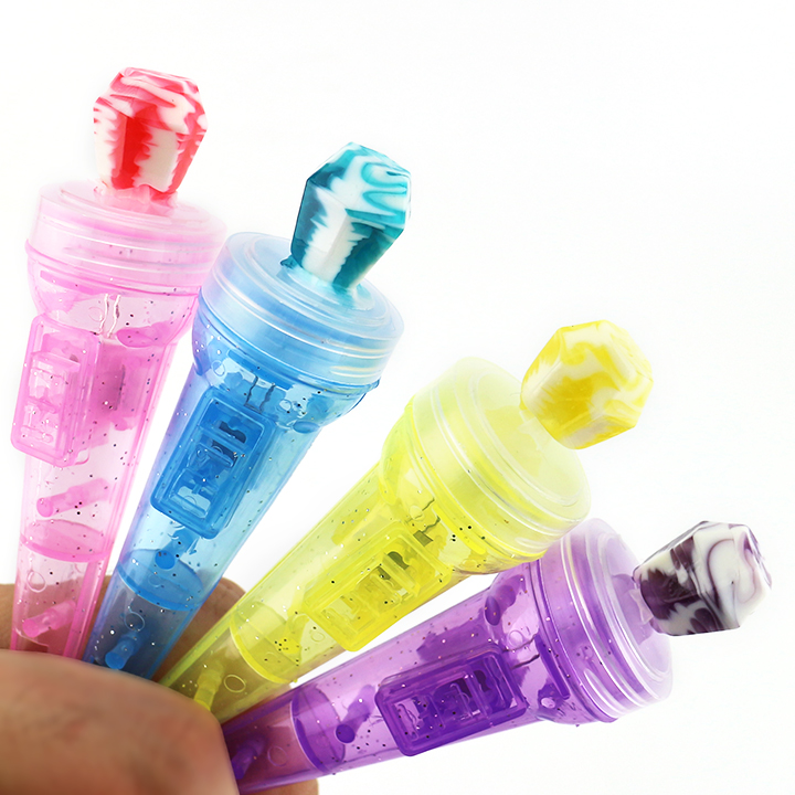 LED flashing Microphone shaped whistle toy candy with diamond pop lollipop CH-T1401