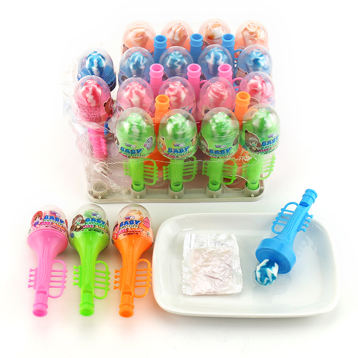 Mini trumpet shaped whistle toy candy with diamond pop lollipop CH-T1404