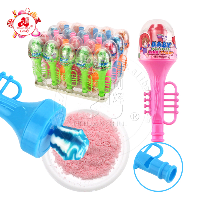 Mini trumpet shaped whistle toy candy with diamond pop lollipop CH-T1404