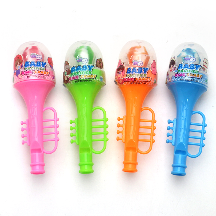 Mini trumpet shaped whistle toy candy with diamond pop lollipop CH-T1404