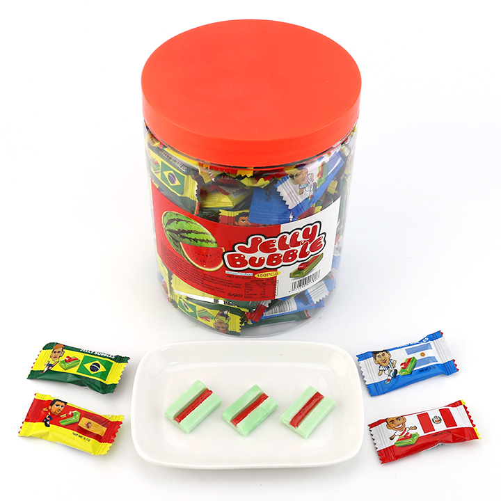 Football watermelon flavored chewing Jelly bubble gum with fruit jelly Filled in Jar CH-E345