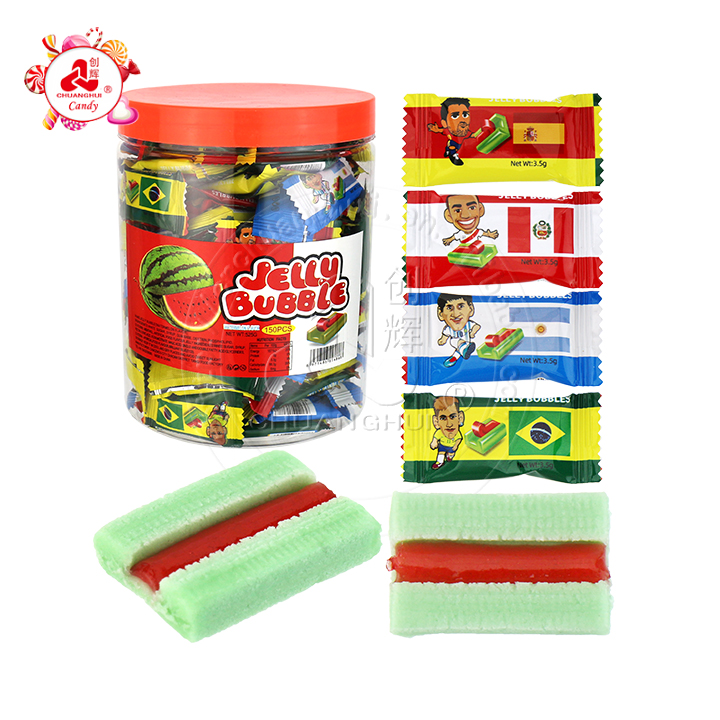 Football watermelon flavored chewing Jelly bubble gum with fruit jelly Filled in Jar CH-E345