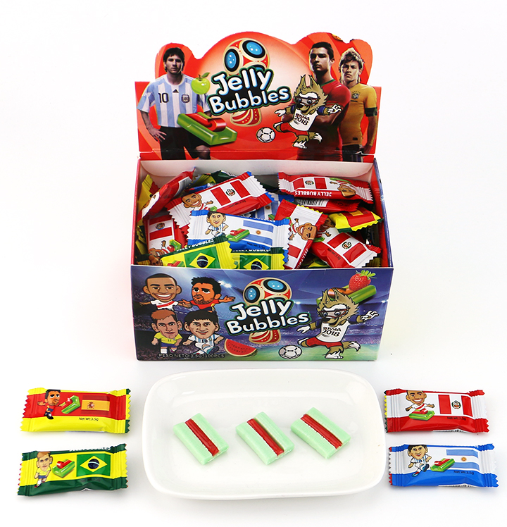 Football watermelon flavored chewing bubble gum with fruit jelly Filled in Box CH-E346