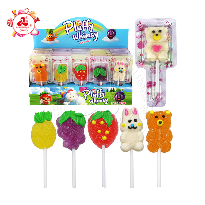 Pluffy whimsy handmade soft Jelly lollipop bear, rabbit, fruit shaped gummy lollipop candy CH-J698