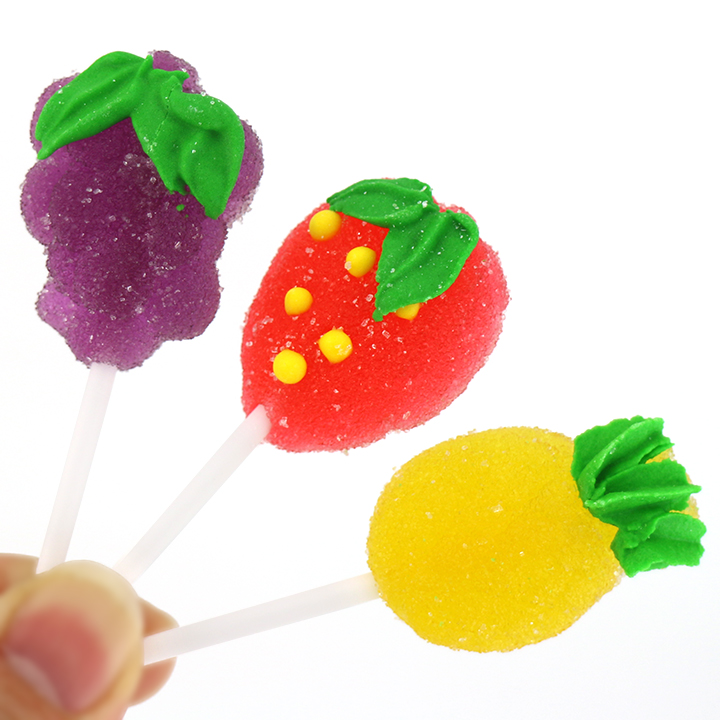 Pluffy whimsy handmade soft Jelly lollipop bear, rabbit, fruit shaped gummy lollipop candy CH-J698