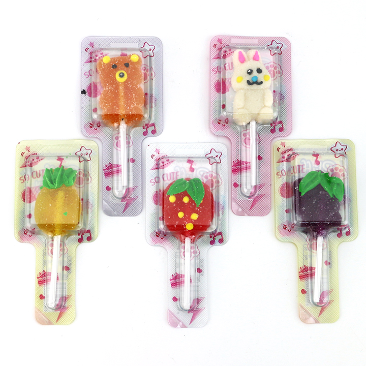 Pluffy whimsy handmade soft Jelly lollipop bear, rabbit, fruit shaped gummy lollipop candy CH-J698