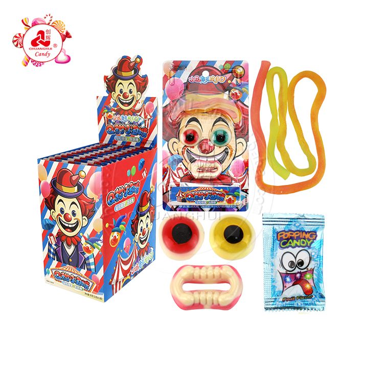Funny Clown Joker Candy Eyeball, Teeth, Long Rope Shaped Jelly Gummy Candy with popping candy CH-J703