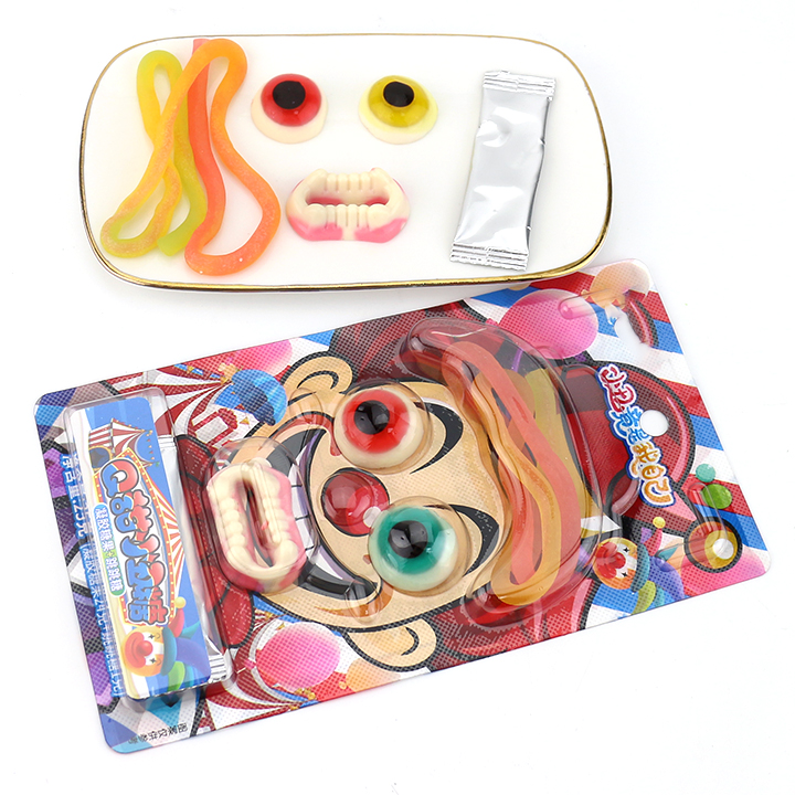 Funny Clown Joker Candy Eyeball, Teeth, Long Rope Shaped Jelly Gummy Candy with popping candy CH-J703