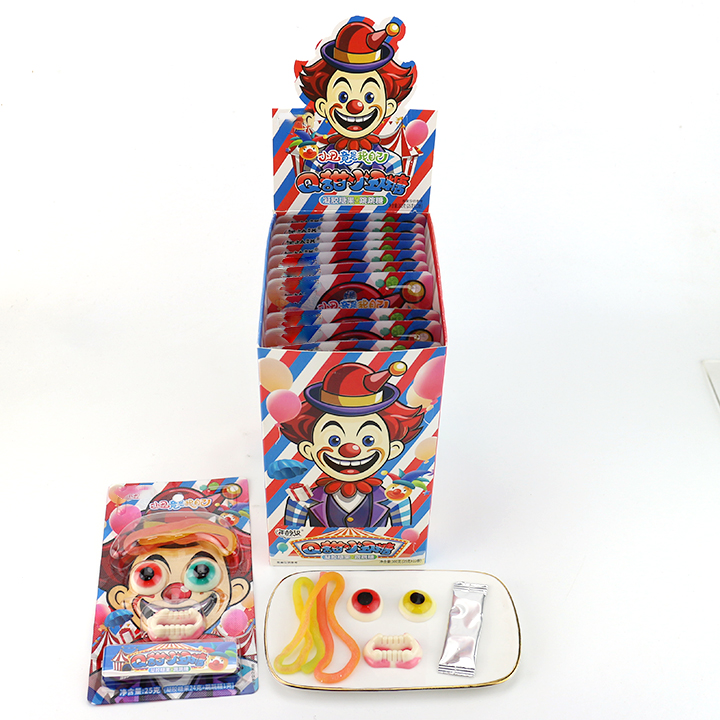 Funny Clown Joker Candy Eyeball, Teeth, Long Rope Shaped Jelly Gummy Candy with popping candy CH-J703