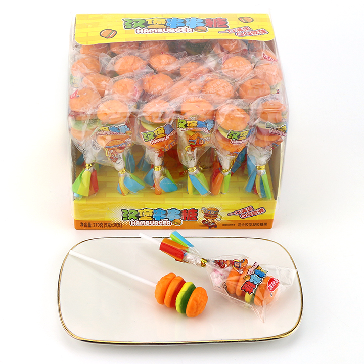 Mini hamburger sof candy Burger shaped Gummy Lollipop Candy CH-J704