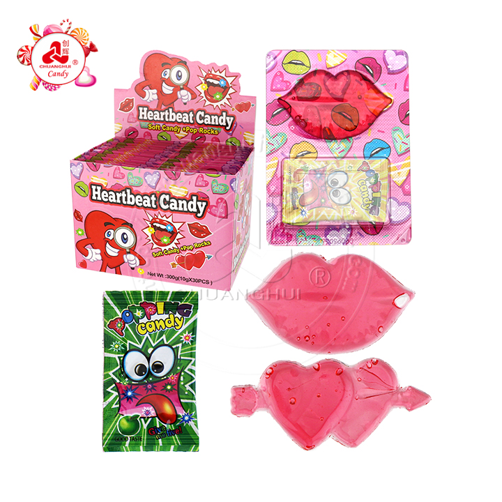 2-in-1 Red lips, heart heartbeat candy jelly with popping candy CH-J707