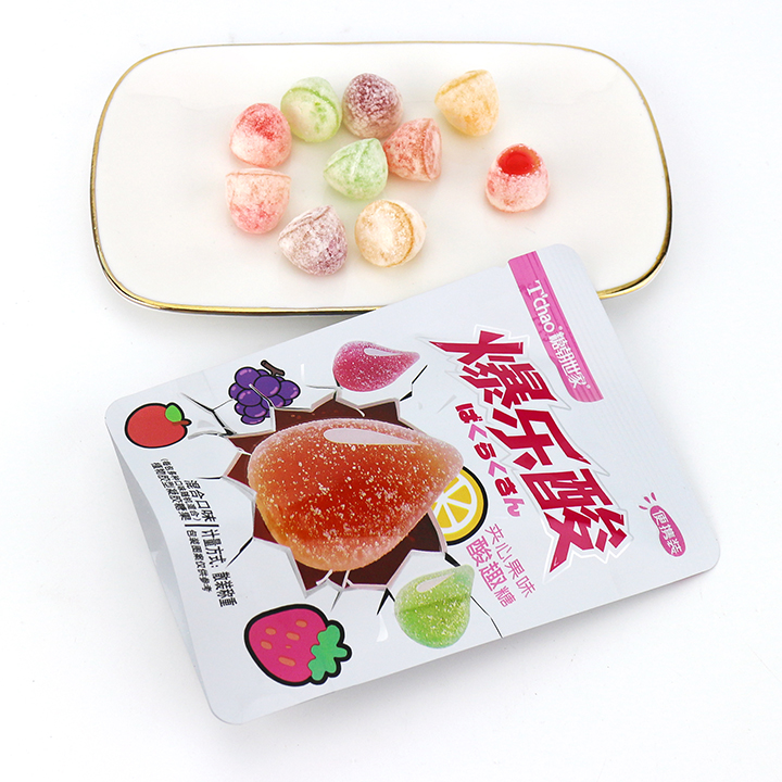 Super sour water droplet soft gummy drops candy with jam filling in bag CH-J713
