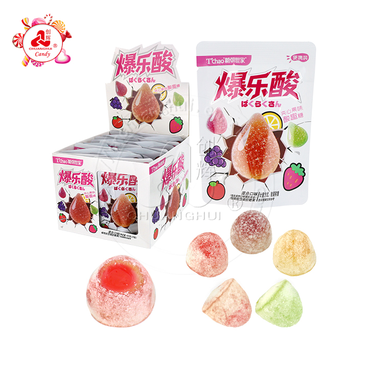 Super sour water droplet soft gummy drops candy with jam filling in bag CH-J713
