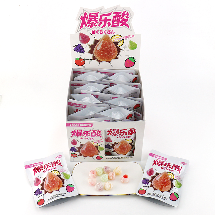 Super sour water droplet soft gummy drops candy with jam filling in bag CH-J713