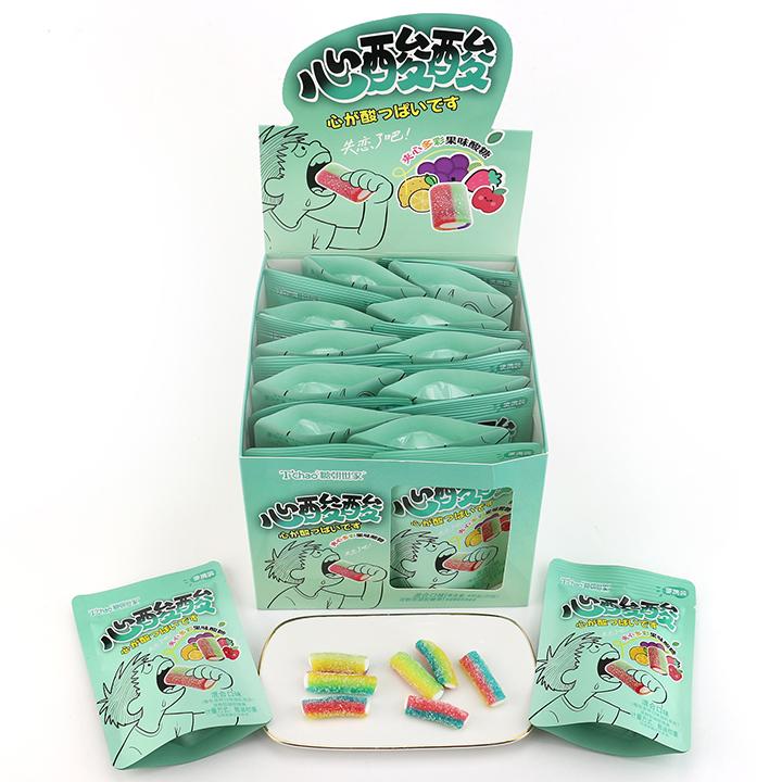 Short Licorice Straw Shaped Chewable Gummy Candy sticks with Sour Powder Filled in bag CH-J715