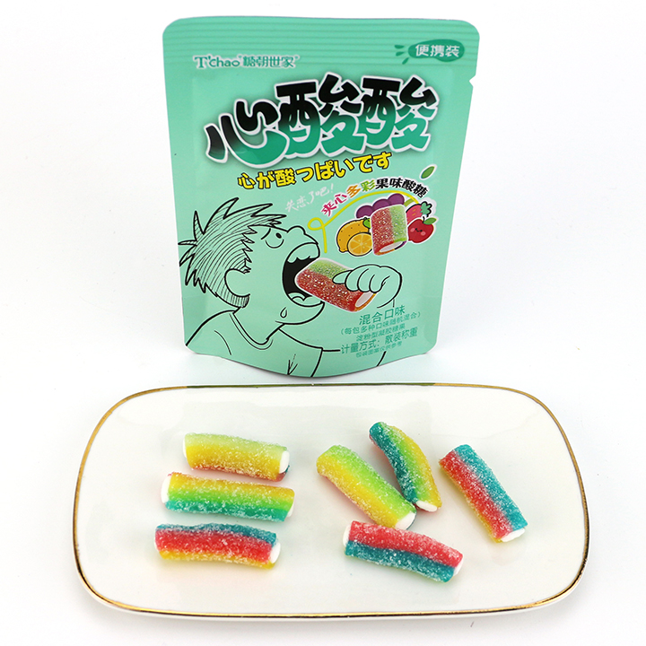 Short Licorice Straw Shaped Chewable Gummy Candy sticks with Sour Powder Filled in bag CH-J715