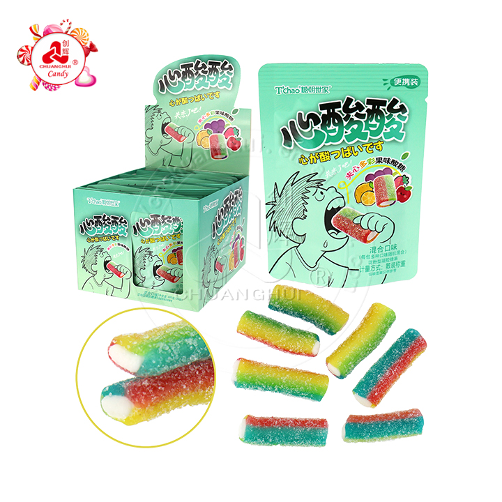 Short Licorice Straw Shaped Chewable Gummy Candy sticks with Sour Powder Filled in bag CH-J715