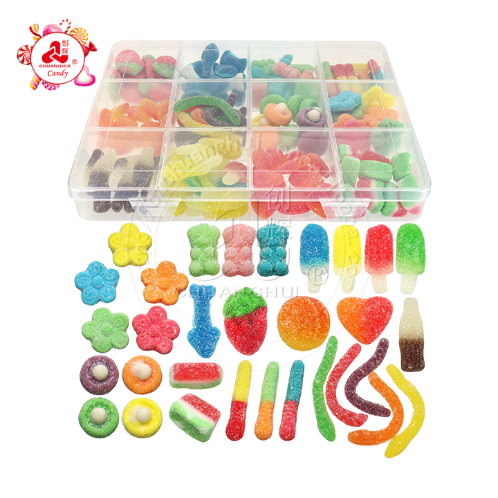 600g Assorted fruit flavored chewy gummy mixed candy box with various shapes CH-J721