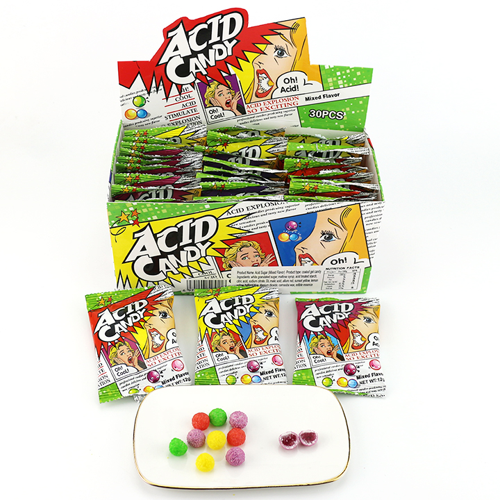 Prank Cripsy acid candy sugar coated sour fruits gummy candy CH-J722