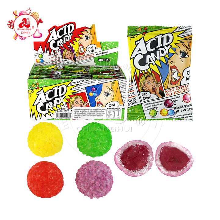 Prank Cripsy acid candy sugar coated sour fruits gummy candy CH-J722